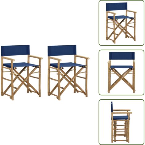 Sedie da esterno - vidaXL Sedie da Regista Pieghevoli 2 pz Blu in Bambù e Tela - Sedie in bambù