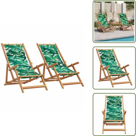 Sedie da esterno - vidaXL Sedie da Spiaggia Pieghevoli 2 pz Motivo Foglie Tessuto e Legno - Sedie da balcone