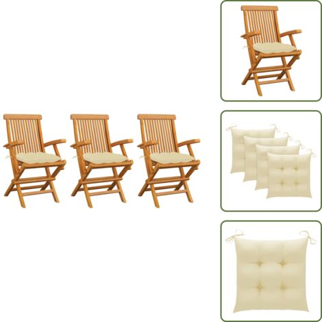 Sedie da esterno - vidaXL Sedie Giardino 3pz con Cuscini Bianco Crema Legno Massello Teak - Sedie con cuscini