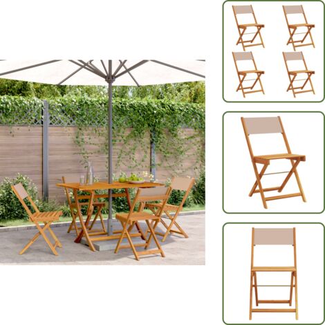 Sedie da esterno - vidaXL Sedie Giardino Pieghevoli 4pz Tortora Tessuto e Legno Massello - Sedie da giardino in legno