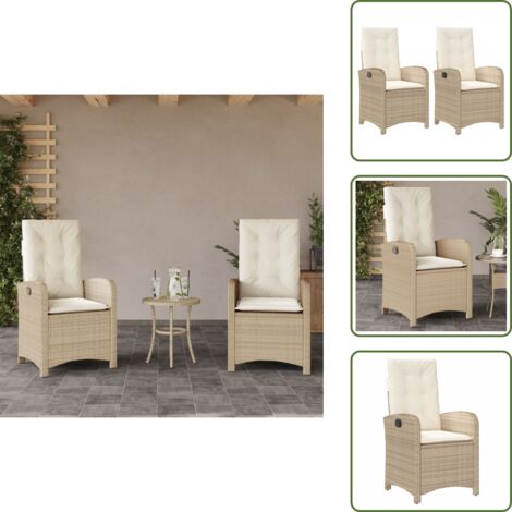 Sedie da esterno - vidaXL Sedie Reclinabili da Giardino 2pz con Cuscini Beige Polyrattan - Sedie con schienale regolabile