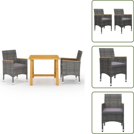 Sedie da esterno - vidaXL Set Mobili da Pranzo per Giardino 3 pz Grigio - Tavolo in legno