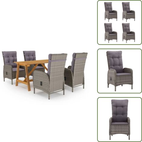 Sedie da esterno - vidaXL Set Mobili da Pranzo per Giardino 5 pz Grigio - Tavolo in legno