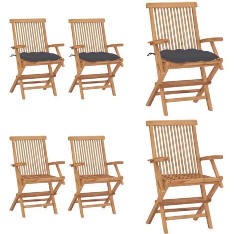 Sedie da Giardino 2 pz con Cuscini Antracite Massello di Teak - Sedie in legno - Sedie pieghevoli