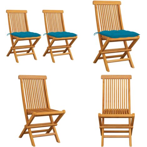 Sedie da Giardino 2 pz con Cuscini Azzurro in Massello di Teak - Sedie in legno - Sedie pieghevoli