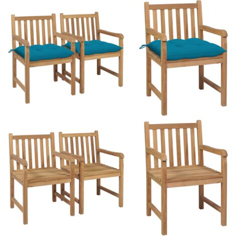 Sedie da Giardino 2 pz con Cuscini Azzurro in Massello di Teak - Sedie in legno teak - Sedie da giardino con cuscino