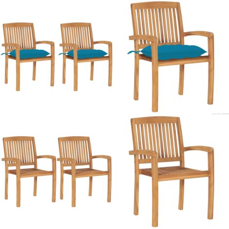 Sedie da Giardino 2 pz con Cuscini Azzurro in Teak Massello - Sedie in teak - Sedie esterne