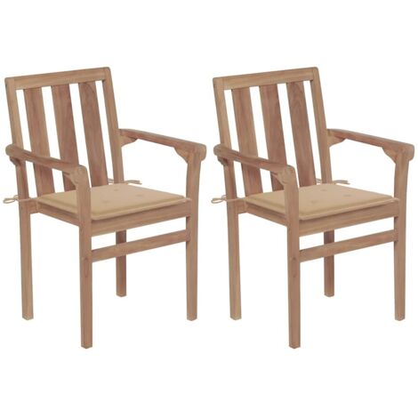 Sedie da Giardino 2 pz con Cuscini Beige Massello di Teak vidaXL