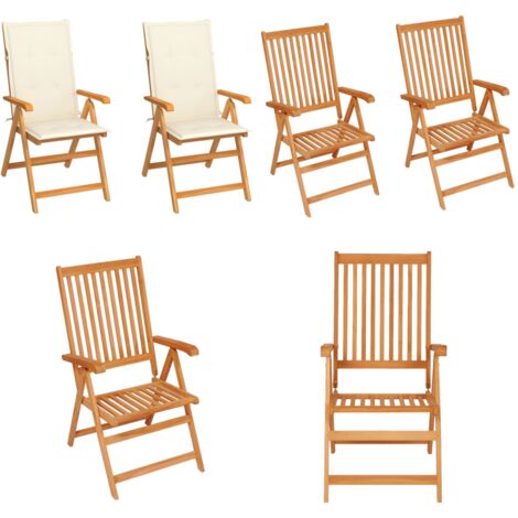 Sedie da Giardino 2 pz con Cuscini Crema in Massello di Teak - Sedie in legno - Sedie pieghevoli