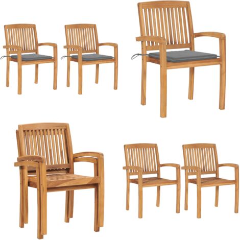 Sedie da Giardino 2 pz con Cuscini Grigi Massello di Teak - Sedie in legno teak - Sedie esterne
