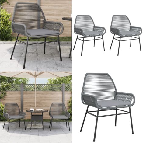 Sedie da Giardino 2 pz con Cuscini Grigio in Polyrattan - Sedie da esterno - Cuscini per sedie