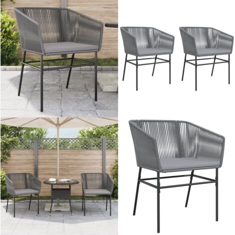 Sedie da Giardino 2 pz con Cuscini Grigio in Polyrattan - Sedie da giardino - Cuscini per sedie
