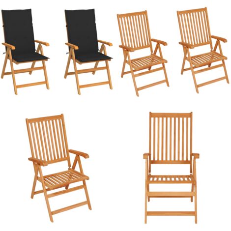 Sedie da Giardino 2 pz con Cuscini Neri in Massello di Teak - Sedie in legno - Teak