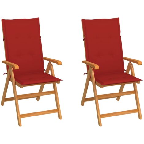 Sedie da Giardino 2 pz con Cuscini Rossi in Massello di Teak vidaXL