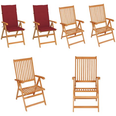Sedie da Giardino 2 pz con Cuscini Rosso Vino Massello di Teak - Sedie da esterno - Sedie in teak