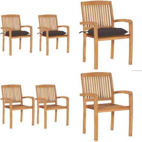 Sedie da Giardino 2 pz Cuscini Grigio Talpa in Teak Massello - Sedie esterne - Sedie in legno massello