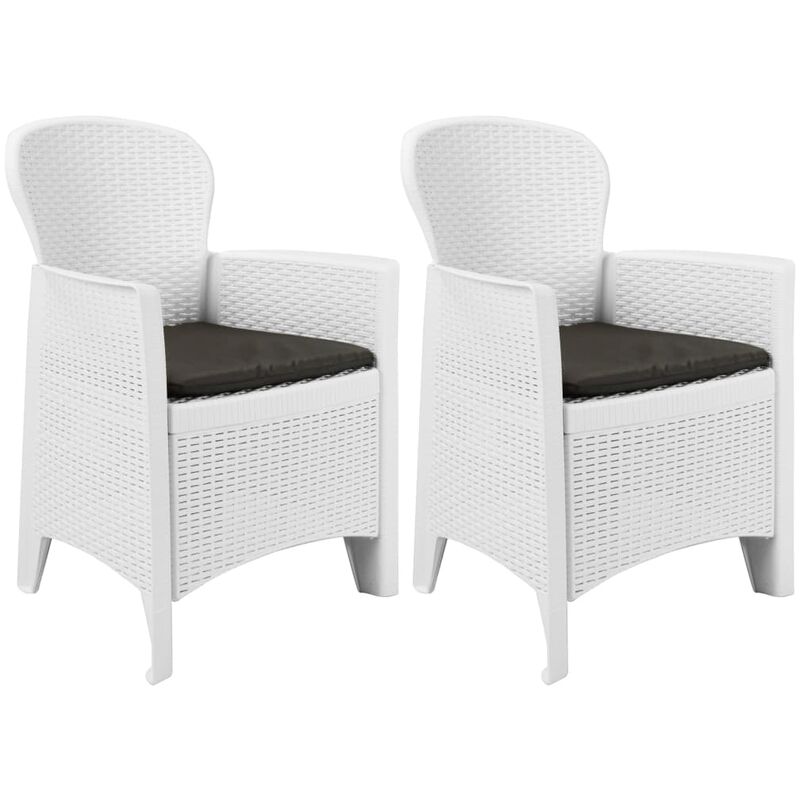 vidaXL Sedie da Giardino 2 pz Cuscino Bianche in Plastica Stile Rattan - Bianco
