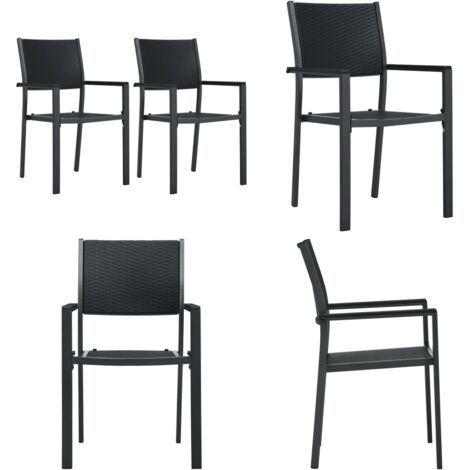 Sedie da Giardino 2 pz Nere in Plastica Stile Rattan - Sedie da pranzo esterno - Sedie in plastica