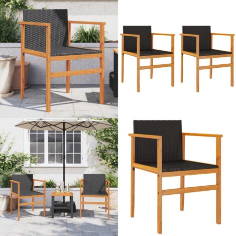 Sedie da Giardino 2 pz Nere in Polyrattan e Legno Massello - Sedie da esterno - Sedie in rattan