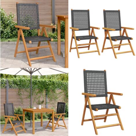 Sedie da Giardino 2 pz Nere Legno Massello Acacia e Polyrattan - Sedie da esterno - Sedie reclinabili