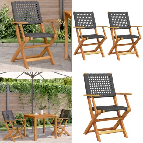 Sedie da Giardino 2 pz Nere Legno Massello Acacia e Polyrattan - Sedie pieghevoli - Sedie da esterno