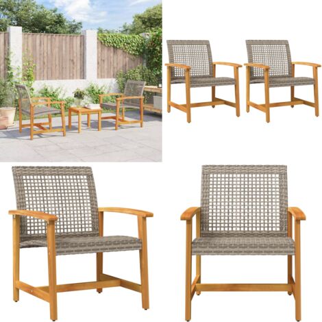Sedie da Giardino 2pz Grigie in Polyrattan e Legno di Acacia - Polyrattan - Legno di Acacia