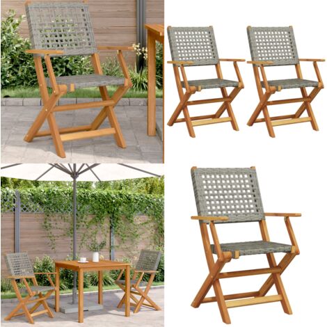Sedie da Giardino 2pz Grigie Legno Massello Acacia e Polyrattan - Sedie pieghevoli - Sedie da esterno