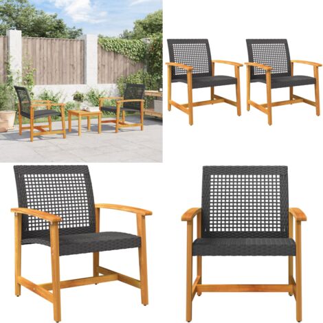 Sedie da Giardino 2pz Nere in Polyrattan e Legno di Acacia - Sedie da esterno - Rattan
