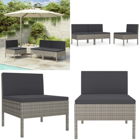 Sedie da Giardino 3 pz con Cuscini in Polyrattan Grigio - Divani da esterno - Cuscini in poliestere