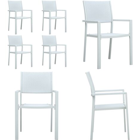 Sedie da Giardino 4 pz Bianche in Plastica Stile Rattan - Sedie da pranzo esterno - Sedie in plastica