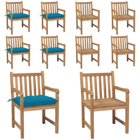 Sedie da Giardino 4 pz con Cuscini Azzurri in Massello di Teak - Sedie in legno - Teak