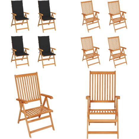 Sedie da Giardino 4 pz con Cuscini Neri in Massello di Teak - Sedie in legno - Teak