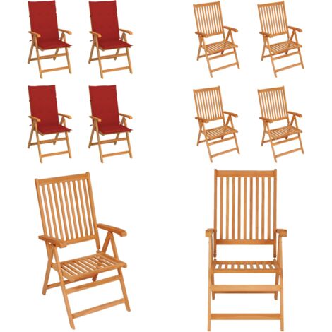 Sedie da Giardino 4 pz con Cuscini Rossi Massello di Teak - Sedie da esterno - Sedie in teak