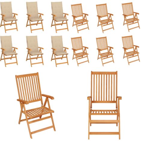 Sedie da Giardino 6 pz con Cuscini Beige in Massello di Teak - Sedie in legno - Teak