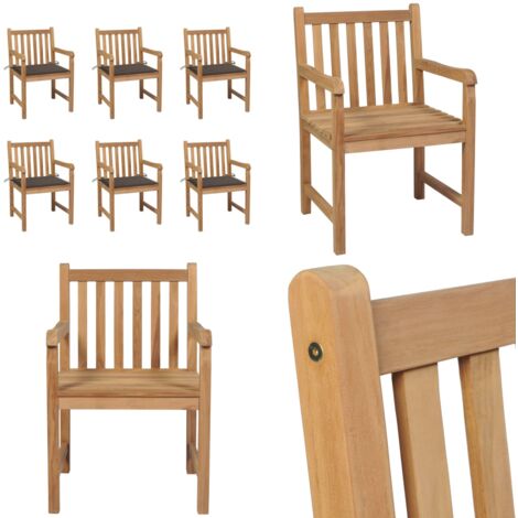 Sedie da Giardino 6 pz e Cuscini Grigio Talpa Massello di Teak - Cuscini da giardino - Mobili da giardino