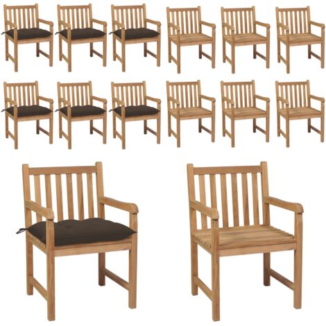 Sedie da Giardino 6 pz e Cuscini Grigio Talpa Massello di Teak - Cuscini da giardino - Sedie in legno