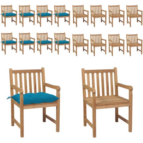Sedie da Giardino 8 pz con Cuscini Azzurri in Massello di Teak - Sedie in legno - Teak