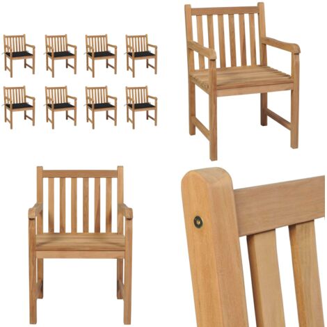 Sedie da Giardino 8 pz con Cuscini Neri in Massello di Teak - Sedie in legno teak - Sedie da giardino con cuscino