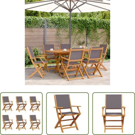 Sedie da giardino antracite -  Sedie Giardino Pieghevoli 6pz Antracite Tessuto Legno Massello