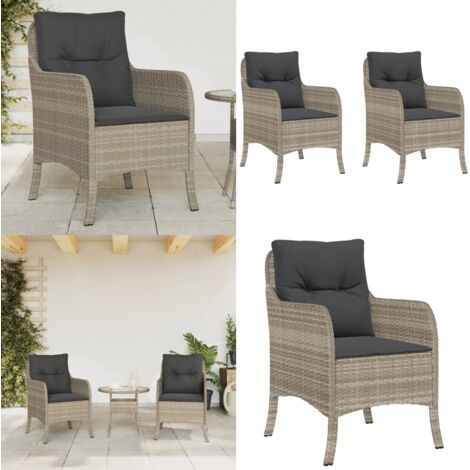 Sedie da Giardino con Cuscini 2 pz Grigio Chiaro in Polyrattan - Cuscini per sedie - Rattan PE