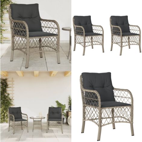 Sedie da Giardino con Cuscini 2 pz Grigio Chiaro in Polyrattan - Cuscini per sedie - Rattan PE