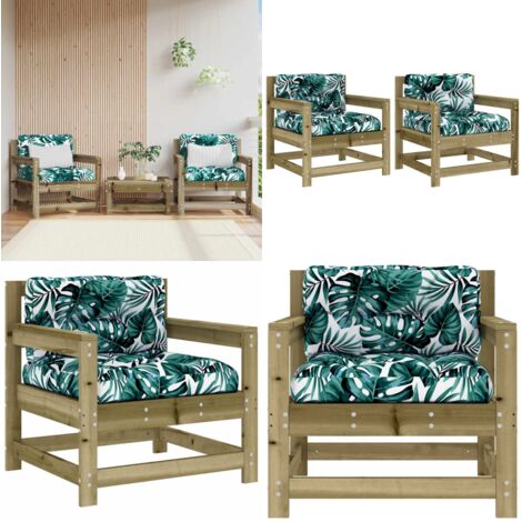 Sedie da Giardino con Cuscini 2 pz in Legno Impregnato di Pino - Cuscino da giardino - Seduta da esterno
