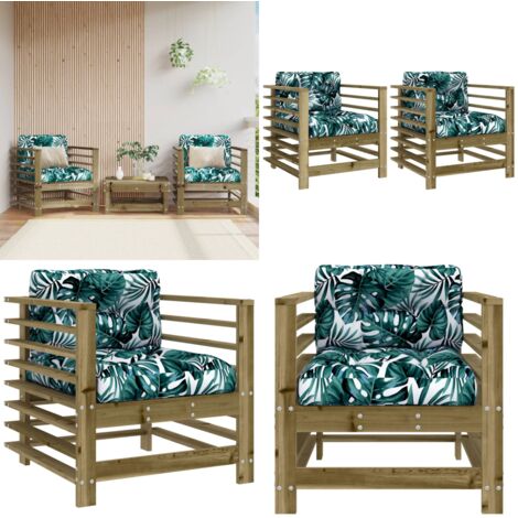 Sedie da Giardino con Cuscini 2 pz in Legno Impregnato di Pino - Cuscino da giardino - Seduta esterna