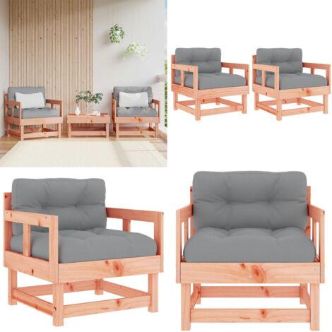 Sedie da Giardino con Cuscini 2 pz in Legno Massello di Douglas - Cuscino da seduta - Legno Douglas