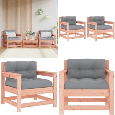 Sedie da Giardino con Cuscini 2 pz in Legno Massello di Douglas - Seduta esterna - Cuscino da giardino