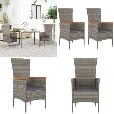 Sedie da Giardino con Cuscini 2 pz in Polyrattan Grigie - Sedie da terrazza - Sedie in rattan