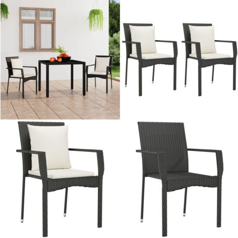 Sedie da Giardino con Cuscini 2 pz in Polyrattan Nere - Polyrattan - Cuscini