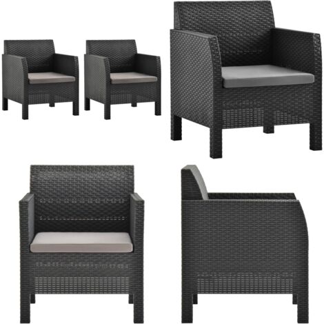 Sedie da Giardino con Cuscini 2 pz in Rattan PP Antracite - Sedie da terrazza - Sedie da patio