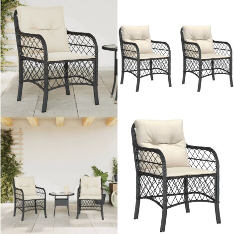 Sedie da Giardino con Cuscini 2 pz Nere in Polyrattan - Cuscini per seduta - Sedie da esterno