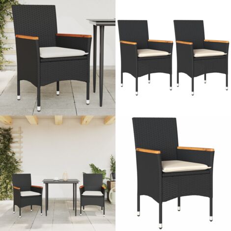 Sedie da Giardino con Cuscini 2 pz Nere in Polyrattan - Sedie da esterno - Cuscini per sedie